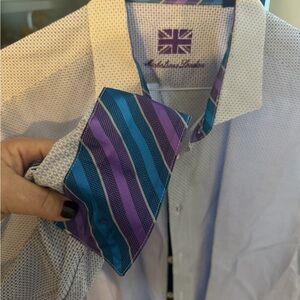 Michelsons London Men's White Blue and Purple Shirt